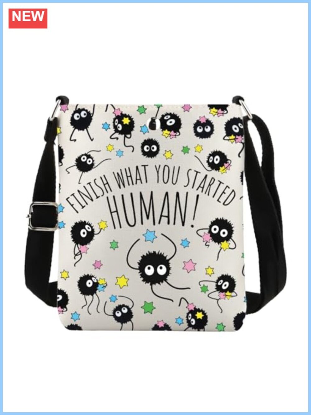 Anime Inspired Canvas Crossbody Bag with Marble Print, Dual Pockets, Phone &